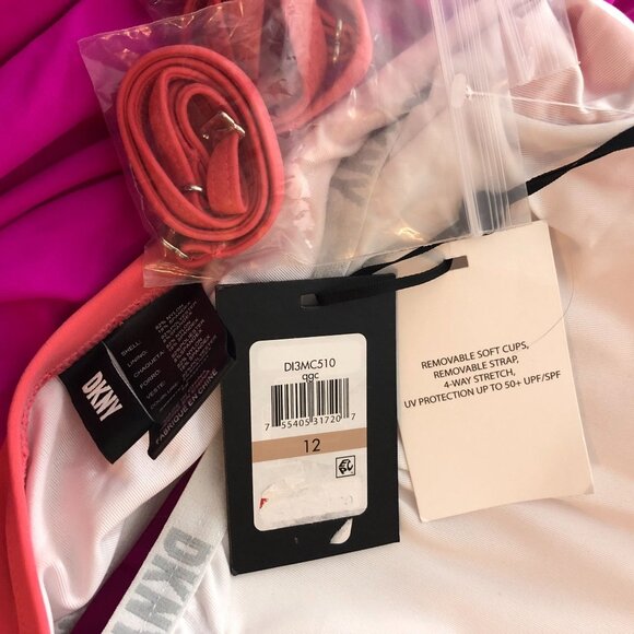 DKNY One Piece Swimsuit Removable Strap Cutouts Tie Waist Colorblock Pink 12 - Picture 5 of 6